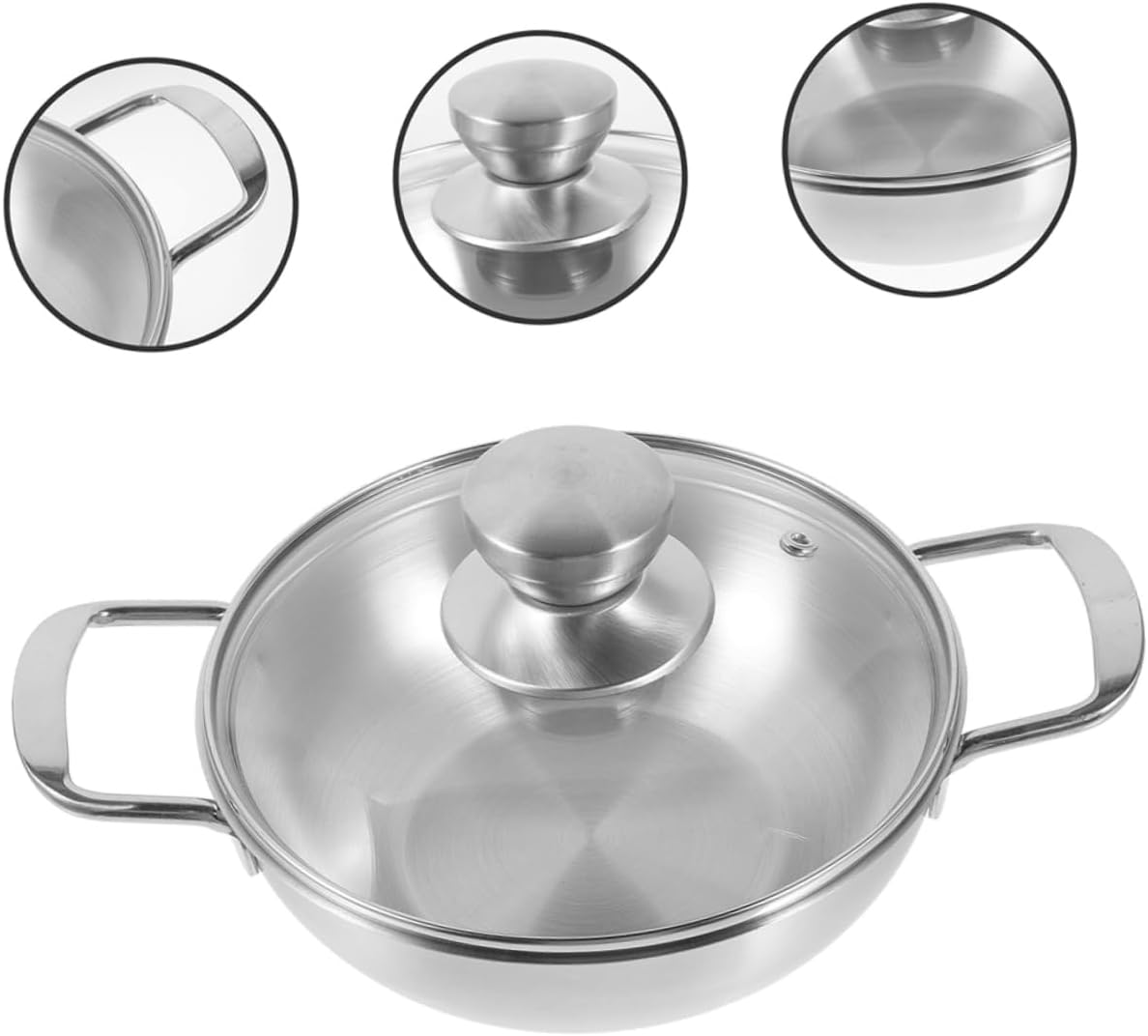 1Set Household Double Handle Stainless Steel Cooking Wok Portable Outdoor Fry Pan for Camping and Picnics Durable Heat Resistant Kitchen Essential with Insulated Handles