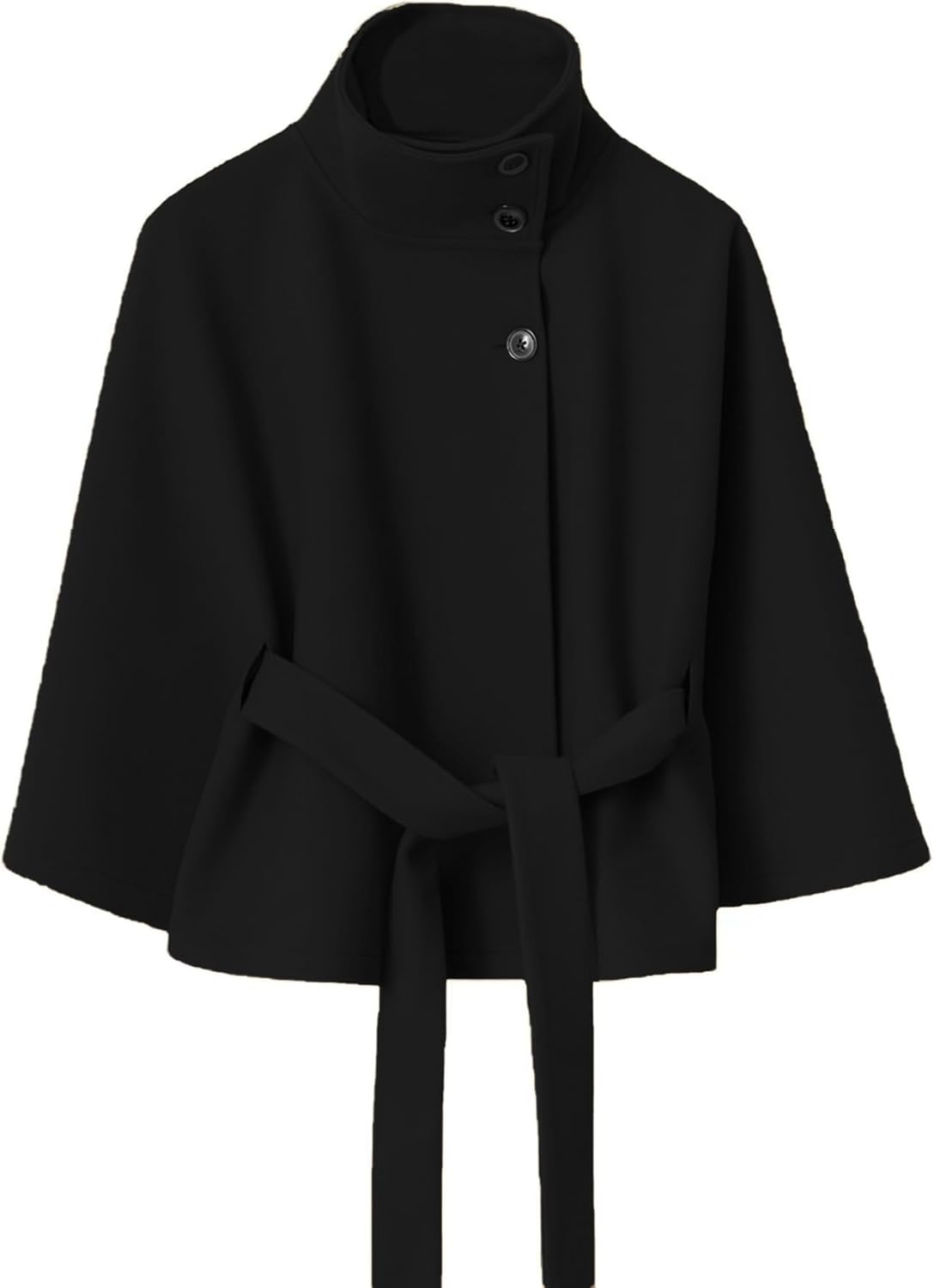 Womens Batwing Sleeve Poncho Pea Coats Elegant Stand Collor Capes Jacket Cloak Belted Fall Trendy Casual Outerwear - Image 8