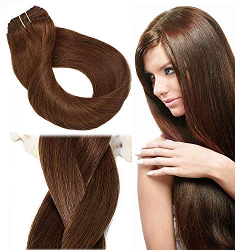 Preisvergleich Produktbild Clip in extensions echthaar Echthaar Neue Version Verdickt Brasilianisches Haar 120g 9A Remy Haar Mittelbraun Voller Kopf Seidig Gerade 100% Echthaar Clip In Extensions (18 Zoll / 45 CM #4)