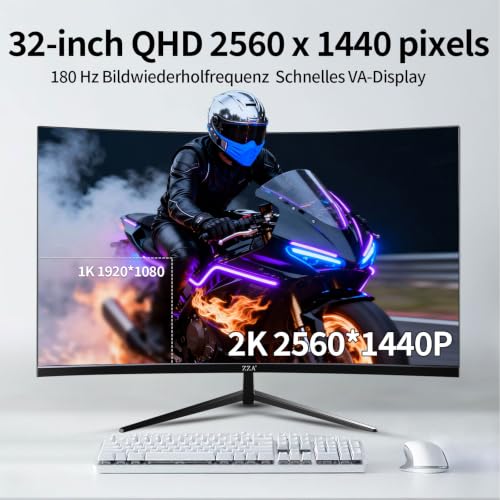 Image of ZZA 32 Inch Curved 1500R Gaming Computer Monitor 165Hz QHD 1440p VA Panel | 2K 2560 x 1440p, AMD FreeSync, HDMI and DP Ports, 120% sRGB Color Gamut, 1 /ms Response Time, HDR10, Wall-Mountable 100*100mm