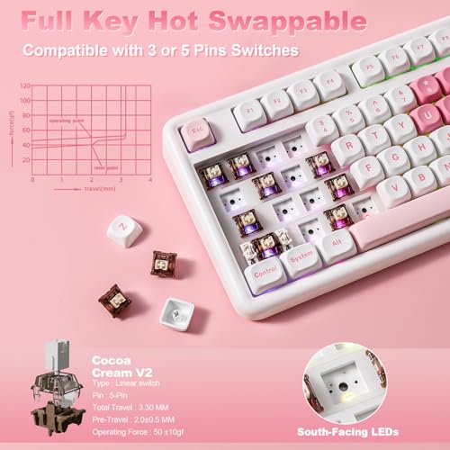 Image of YUNZII B87 Wireless Mechanical Keyboard,QMK /VIA Programmable,TKL Layout 87 Keys,BT /2.4G /USB-C,Hot Swap Gasket Mount RGB Backlit Gaming with Wrist Rest for Win /Mac (White Heart, Cocoa Cream V2)