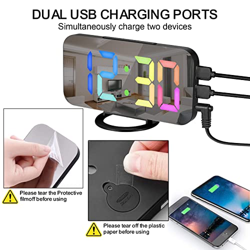 Szelam Digital Alarm Clock For Bedroom,6.5" Led Mirror Clocks Large Display,With 2 Usb Ports,Auto Dimming,Power-Off Memory,Modern Desk Clock For Kid Teen Girl Room Decor-Black #TOP7