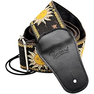 BestSounds Guitar Strap Genuine Leather Ends – Sun Jacquard Weave Strap For Bass Electric & Acoustic Guitars - Les Beatles, Paul McCartney, John Lennon, RIngo Starr, George Harrison