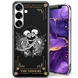 Die Liebenden Tarot Handyhülle Romantisches Skelett Paar Gothic Schwarz Gold für iPhone 16 Pro, 15 Plus, 14, 13 Pro Max, 11, Samsung Galaxy S25 Plus, S23 Ultra, A37, A17, Google Pixel 9 Pro, 8