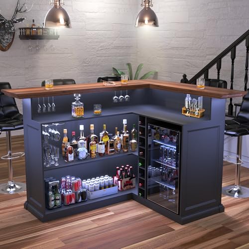 GDLF L Shaped Home Bar Cabinet with Fridge Space, Oversized Modern Basement Bar Table, 67