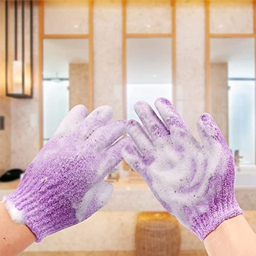double sided exfoliating gloves body scrubber scrubbing glove bath mitts scrubs for shower, body spa massage dead skin cell remover, for men,women and children (multicoloured, 3 pairs gloves)