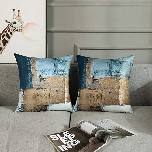 Britimes Throw Pillow Covers Modern Home Art Decor, 18 X 18 Inches Set Of 2 Pillow Cases Decorative, Abstract Oil Painting Pillowcases For Bedroom, Living Room, Cushion Couch Sofa, Brown Blue #TOP2