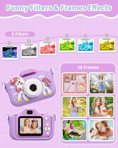 Kinderkamera,Kinder Kamera 1080P Bildschirm Kamera Kinder mit 64GB-Karte Selfie Digitalkamera Kinder Fotoapparat Kinder für 3-12 Jungen Mädchen Geburtstagsgeschenk Weihnachten Spielzeug