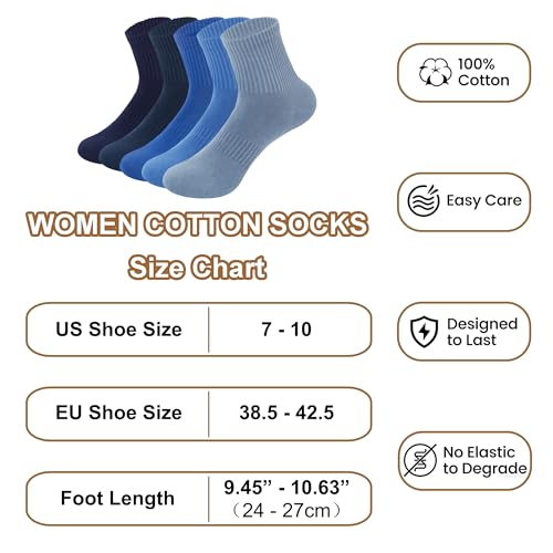 Image of Womens Cotton Anti-Pilling Quarter Crew Socks | Moisture-wicking, Odor-control, Lightweight, Office /gym, 7-pair, US 6-10