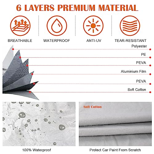 Waterproof Car Covers Replace for 2005-2025 Lexus IS250 IS300 IS350, 6 Layers Silver All Weather Custom-fit Car Cover with Zipper Door & Windproof Bands for Snow Rain Dust Hail Protection - Image 4