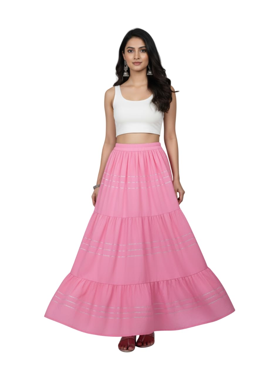 Tanhankara Ventures Women Rayon Long Flared Skirt with Gotta Work | Ethnic Festive Maxi Skirt | Free Size-picture-43