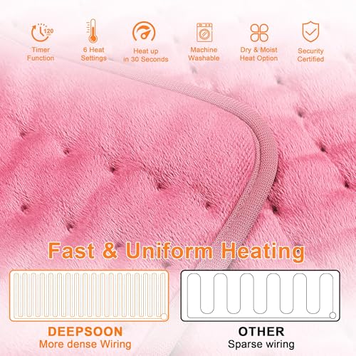 Image of Heating Pad,Electric Heating Pads,Heating Pad for Back,Pink,40x20 Inch | Heating Pads for Shoulder,Neck,Abdomen,Knee,Arms,Legs,Heat Pad for Birthday Father Mother Gift Women Men,6 Heat Settings