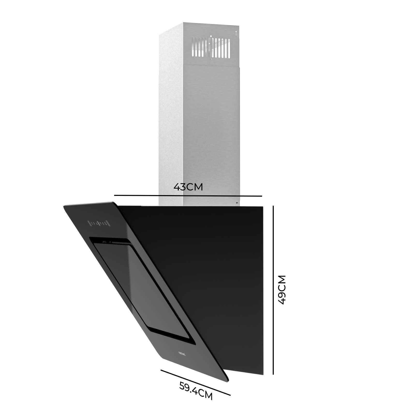 Cecotec Campana Extractora Decorativa 60 cm Bolero Flux DT 608002 Glass Black A++, 210W, Iluminación LED, Succión 800m3/h, Control Táctil, 3 Niveles, Filtro Carbono, Hand Movement, Delay Function