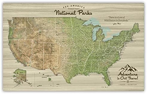 Holy Cow Canvas Personalized United States Map on Canvas with National Parks & Monuments, Customize, US Map with Pins to Mark Travels National Parks Map with Push Pins (Cities, Parks & Monuments)