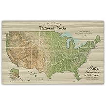 HolyCowCanvas Personalized United States Map on Canvas with National Parks & Monuments, Customize, US Map with Pins to Mark Travels with Push Pins Cities, Parks & Monuments