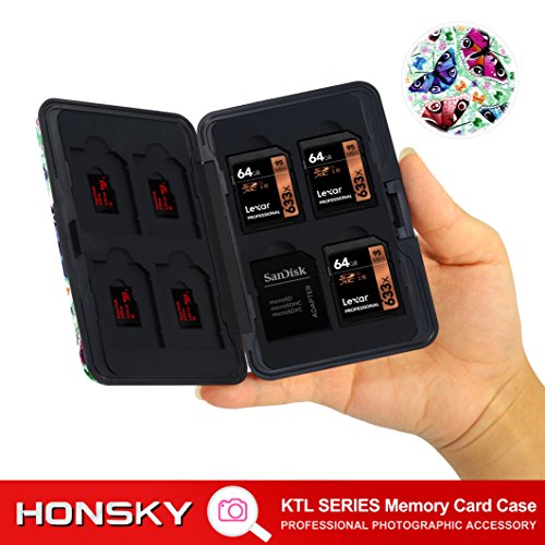 Honsky 2 Set Aluminum Water Resistant UHS-I SD Micro SD SDHC SDXC SecureDigital Memory Card Carrying Case Holder Organizer Box Keeper Computer Camera Media Storage Organization, Butterfly