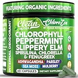 Clean Nutra Chlorophyll Capsules + Peppermint Slippery Elm Spirulina Chlorella Fenugreek Ashwagandha Sea Moss Supplement – Ph Balance for Women Detox Internal Deodorant Supplement + Prebiotics 60 Ct