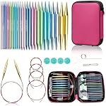 Eatbuy Ensemble d'aiguilles circulaires à tricoter, 13-Pair Aiguilles interchangeables pour tricoter 4 Pouce 2.75mm-10mm avec 4 Câbles, aiguilles en aluminium à double pointe, supports d'aiguille & Sac pour tricoter en douceur