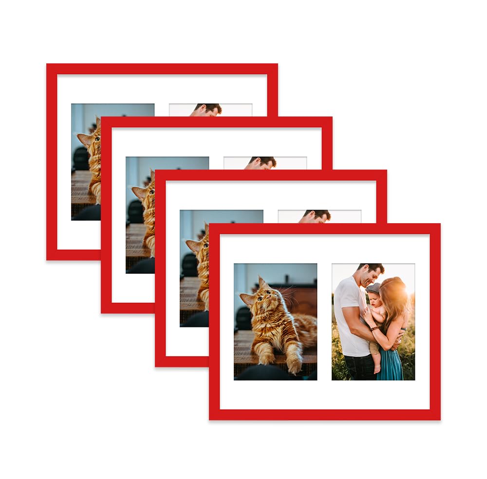 Red Multi Photo Frame - Holds 2 x 7x5 Pictures, Family Collage Picture Frame for Wall Display, 12x10 Frame size, Set of 4