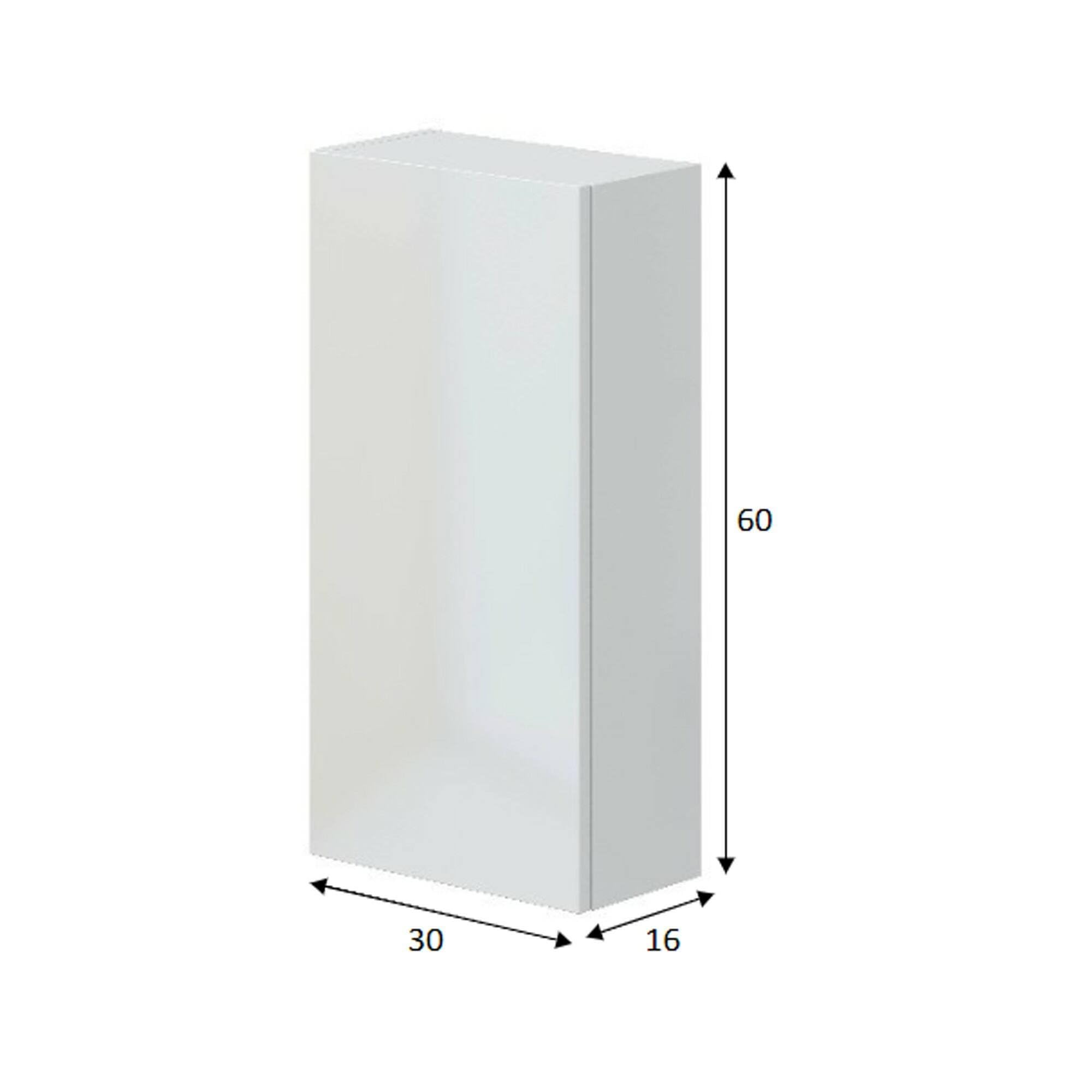 Dmora - Mobile pensile Croskey, Armadietto sospeso, Mobiletto a muro, Armadio ausiliario multifunzione, 30x16 h60 cm, Bianco lucido