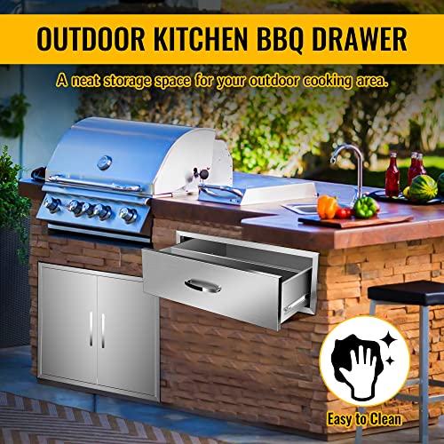 Image of 30 inch W x 10 inch H x 23 inch D Outdoor Kitchen Single Drawer Stainless Steel BBQ Access Drawers with Exquisite Handle for Outdoor Kitchen Island or Grill Station