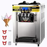 VEVOR Machine à Crème Glacée Molle 22-30L/h 2350W Machine à Glace Italienne Trémie 6L Sorbetière Glace à l’Italienne Pré-Réfrigération Décongélation en Un Clic 3 Saveurs pour Café Snack-Bar