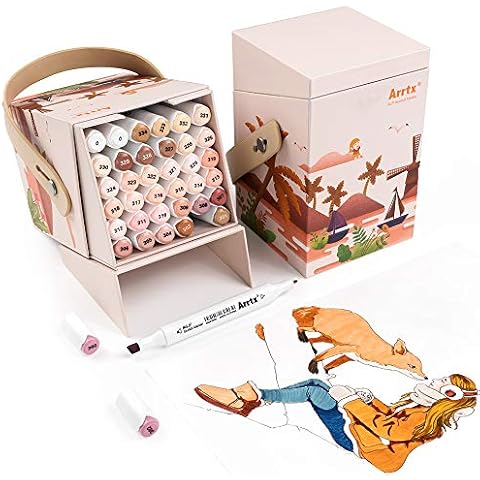 Arrtx 36 Skin Tone Alcohol Markers, Alp Dual Tips Sketch Art Markers Set with 2 Colourless Blender, Perfect for Figure Painting, Portrait Design, Cartoon Roles Coloring Cover