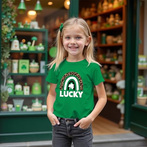 Image of CM C&M WODRO Kid Girl St Patrick's Day Shirt Lucky Clover T-Shirt Short Sleeve Cute Irish Shamrock Rainbow Graphic Tees Tops