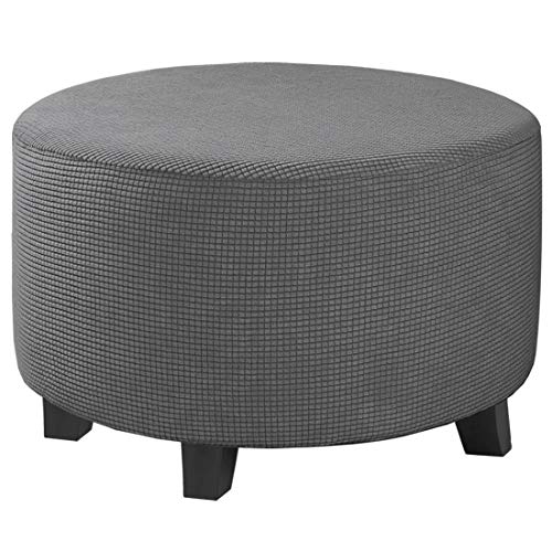 Image of H.VERSAILTEX Ottoman Cover Stretch Ottoman Slipcover Round Ottoman Storage Cover Folding Stool Covers Furniture Protector Cover for Footrest Ottoman Fit Dia 30 inch - 41 inch, Gray