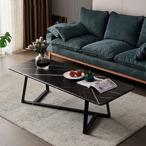 Table basse aspect bois chaleureux et structure métal noir