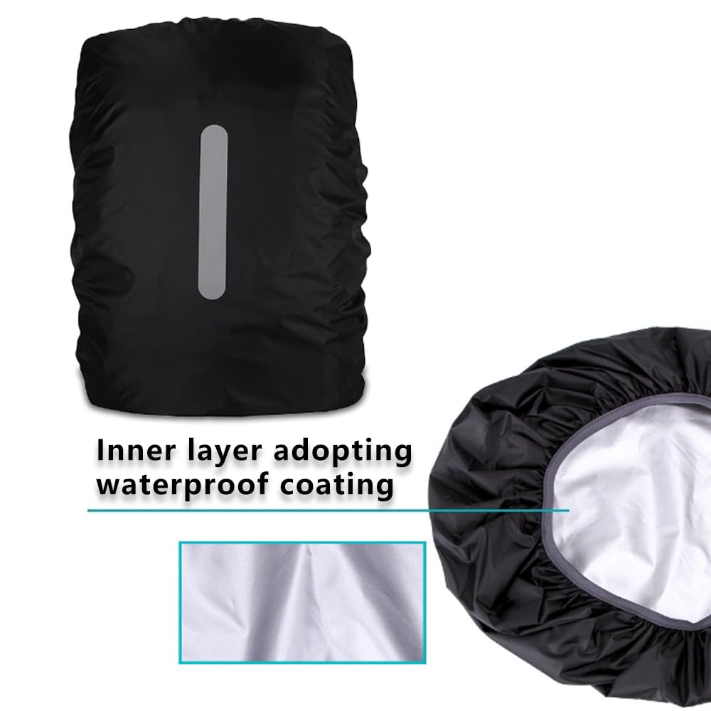 Mochila impermeable con cubierta de lluvia, paquete de 2, reflectante, para senderismo, camping, viajes, ciclismo, M (30-40 L), Negro -, 30-40L, Equipaje y equipo de viaje