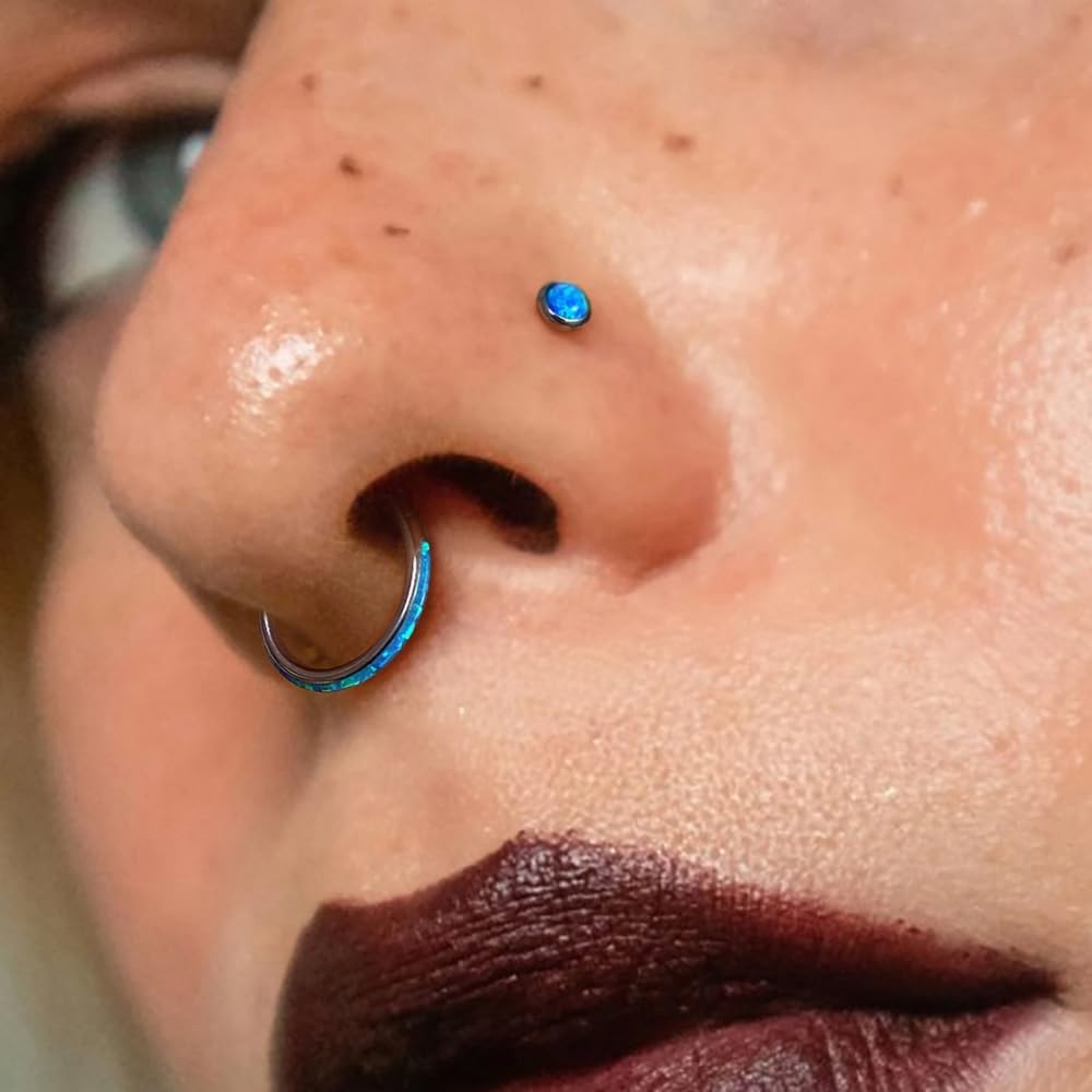 1PC ASTM F136 Titanium Opal Nose Rings Hoops,16g Hinged Septum Rings Seamless for Women Conch Helix Daith Earrings Piercing Jewelry Blue Pink white 6mm/8mm/10mm - Image 6