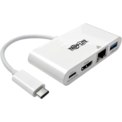 Tripp Lite USB C to HDMI Multiport Video Adapter Converter 4K w/USB-A Hub, USB-C PD Charging Port & Gigabit Ethernet Port, Thunderbolt 3 Compatible, USB Type C, USB Type-C (U444-06N-H4GU-C),White