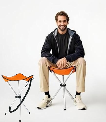 Miniatura 1 de Taburete plegable de campamento, sillas plegables de 16.5 pulgadas, asiento de trípode portátil, silla alta de viaje al aire libre para camping,