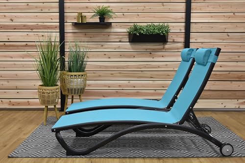 Image of Vivere Reclining and Stackable Aluminum Glendale Lounger Set, Made with Premium Durable Outdoor Fabric - 330 Lb Capacity (Blue Hawaii)