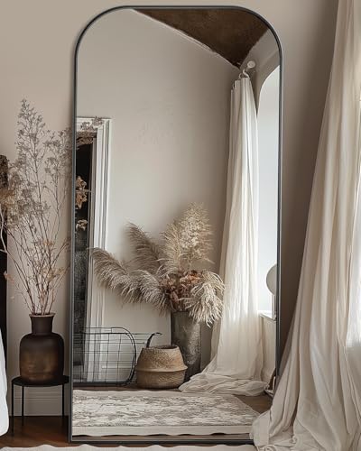Antok Full Length Mirror, 71"x32" Floor Mirror Freestanding, Arched Floor Standing Large Mirror Full Body Mirrors with Stand for Bedroom, Hanging Mounted Mirrors for Living Room, Black
