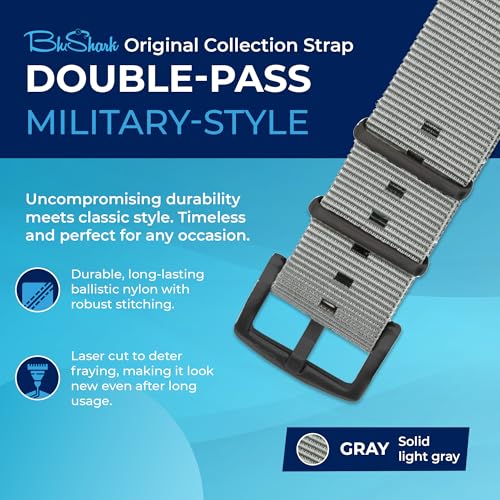 Image of BluShark - Original Collection Military-Style Waterproof Watch Strap, Fits All Timepiece Brands, Durable Nylon Wristwatch Accessories with Stainless Steel Buckle - 18mm, 20mm, 22mm & 24mm Watch Bands