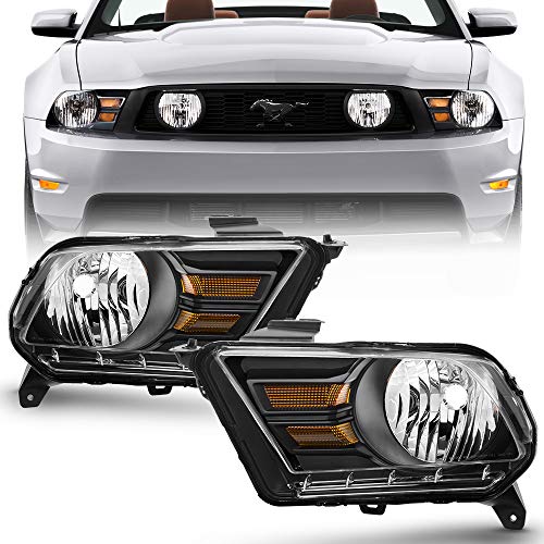 ACANII - For Black 2010-2014 Ford Mustang Headlights Lights Lamps Headlamps Driver + Passenger Side Pair
