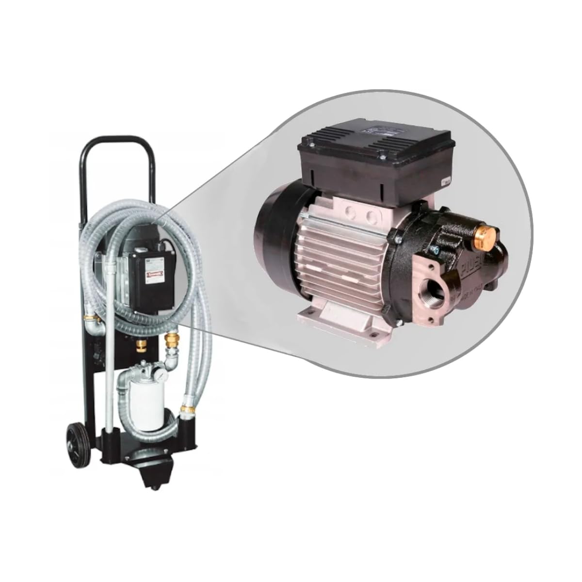PIUSI Mobile Filtrationseinheit für Hydrauliköl/viskose Flüssigkeiten, Durchflussrate 25 l/min, 10-Mikron-Filter, 230V/50Hz, Komplett mit Schläuchen, Rädern und Düse | Depuroil 00050300A
