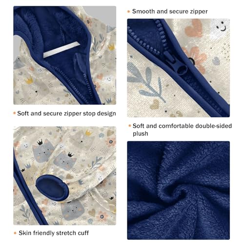 Cute Cats Flowers Boys Fleece Coat,Children's Zip-Up Hoodie Jacket,Baby Warm Fashion Outerwear 3-10T,A1134553