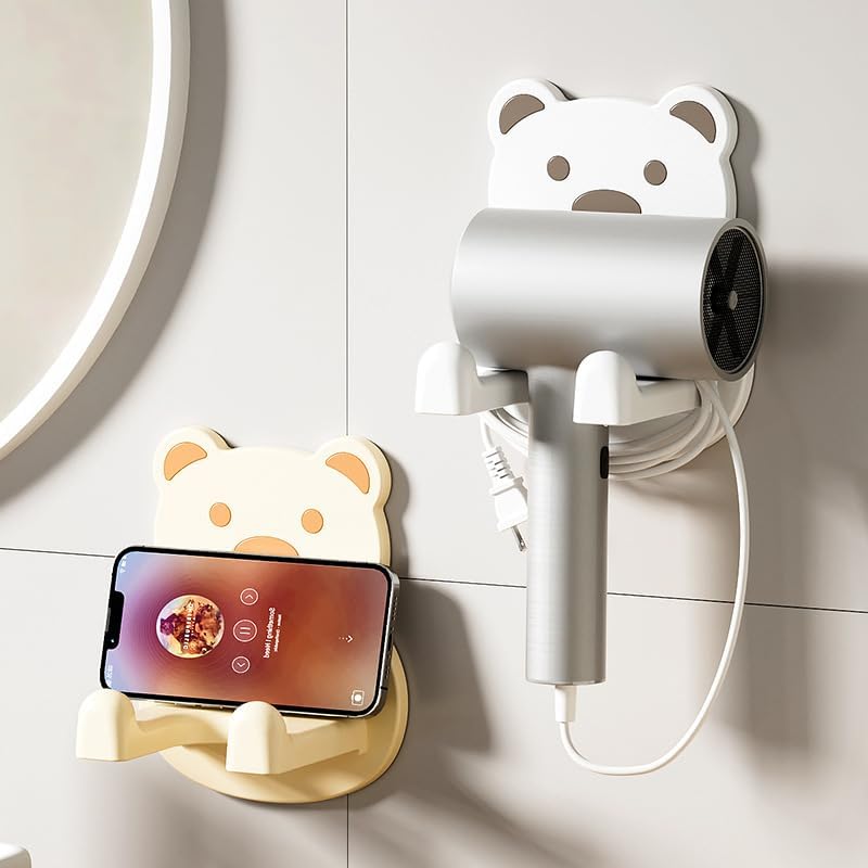 IMPRONOW Wall Mounted Hair Dryer Holder | Self-Adhesive Bathroom Blow Dryer Stand for All Models | Space-Saving Storage Shelf 2