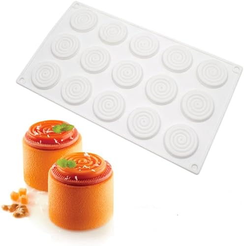 Molde redondo de silicona para pastel en espiral, molde de 6 cavidades para dulces de gelatina (patrón en espiral C 11.64 x 6.84 x 0.4 pulgadas)