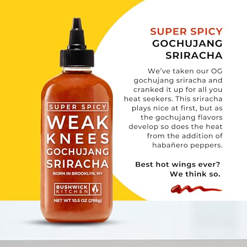 Image of Weak Knees Super Spicy Gochujang Sriracha Hot Sauce - Bold Korean Gochujang Paste with Habanero Heat for Wings, Tacos & Marinades - Made in the USA - 10.5oz Squeeze Bottle