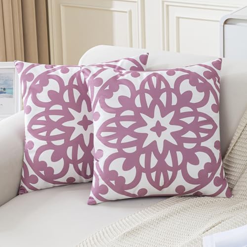 Jayusaror Fundas de Cojines 45x45 Rosa Decorativos Terciopelo Funda Cojín Boho Mandala Funda de Almohada para Sala de Estar Sofá Cojines Decoración Juego de 2