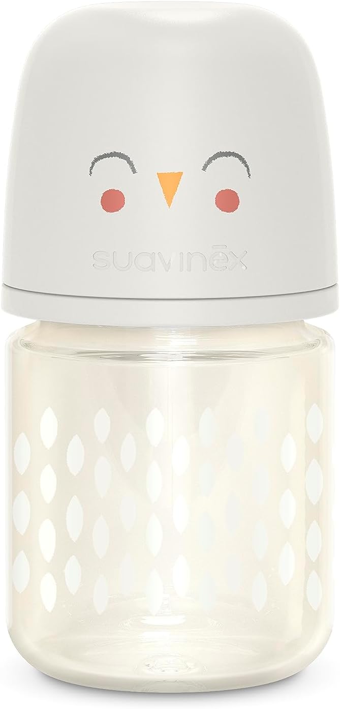 Bonhomia Glass Baby Bottle with SX PRO Silicone Nipple, Anti Colic Baby Bottles, Baby Bottles for Breastfed Babies, Slow Flow, 0mo, 4oz, Beige