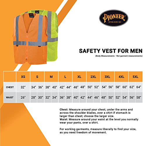 Pioneer Safety Vest For Men – Hi Vis Reflective Mesh Neon, Zipper Closure, Self-Color Binding For Traffic, Security Work – Orange, Yellow/Green #TOP5