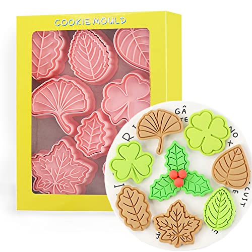 Tuxxzis 8-Pcs Fall Leaves Cookie Cutter Set 3D Holly, Oak, Teardrop, Shamrock, Fern Leaf, Aspen, Gingko And Maple Leaf Cookie Cutters For Baking Party Favors And Supplies #TOP11