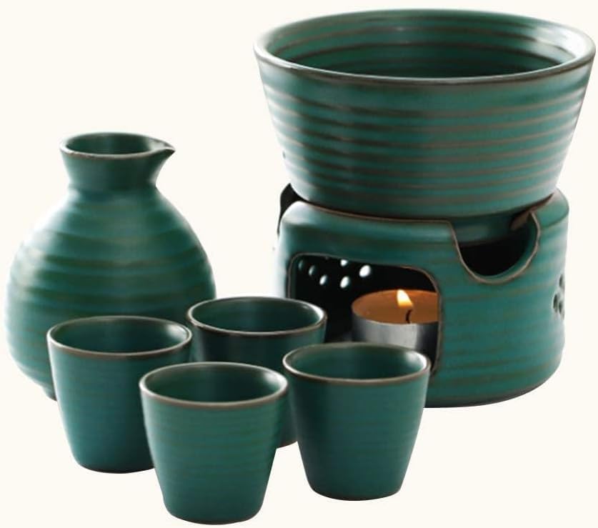 Ensemble à saké avec réchaud en céramique pour vin chaud japonais