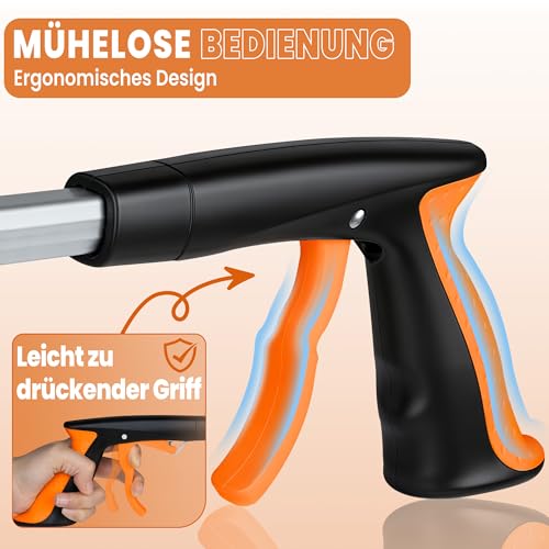 bemece 2 Stück Greifzange für Senioren mit Magnet, 83cm Müllzange mit 360° Drehbarer Kopf, Faltbare Greifer für Senioren, Gartenarbeit und Behinderung (Orange+ Blau)