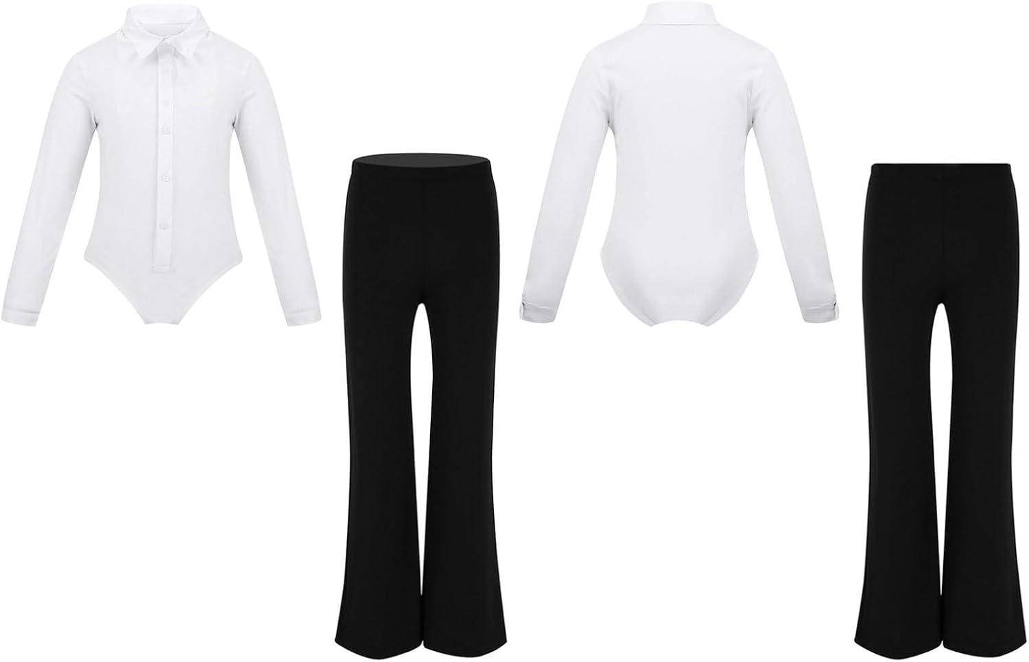FEESHOW Kids Boys Latin Dance Leotard Outfit Long Sleeve Bodysuit Romper with Leggings Pants Professional Dance Costume